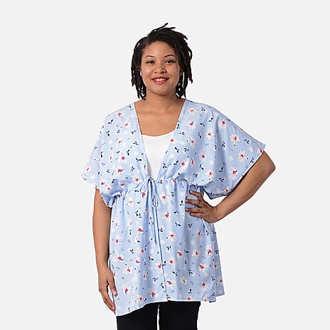 Summer Voile Shirt with Waist Belt (One Size) - Sky Blue