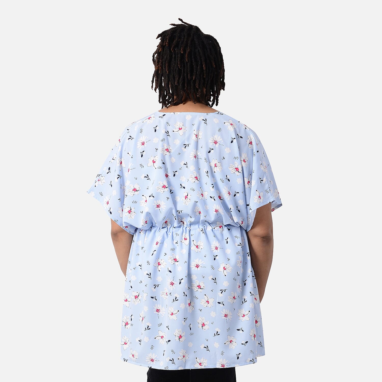 Summer Voile Shirt with Waist Belt (One Size) - Sky Blue