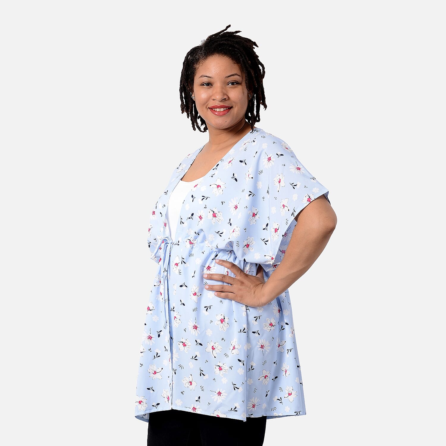 Summer Voile Shirt with Waist Belt (One Size) - Sky Blue