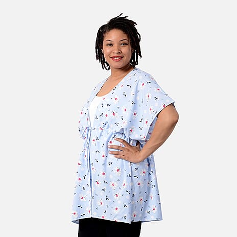 Summer Voile Shirt with Waist Belt (One Size) - Sky Blue