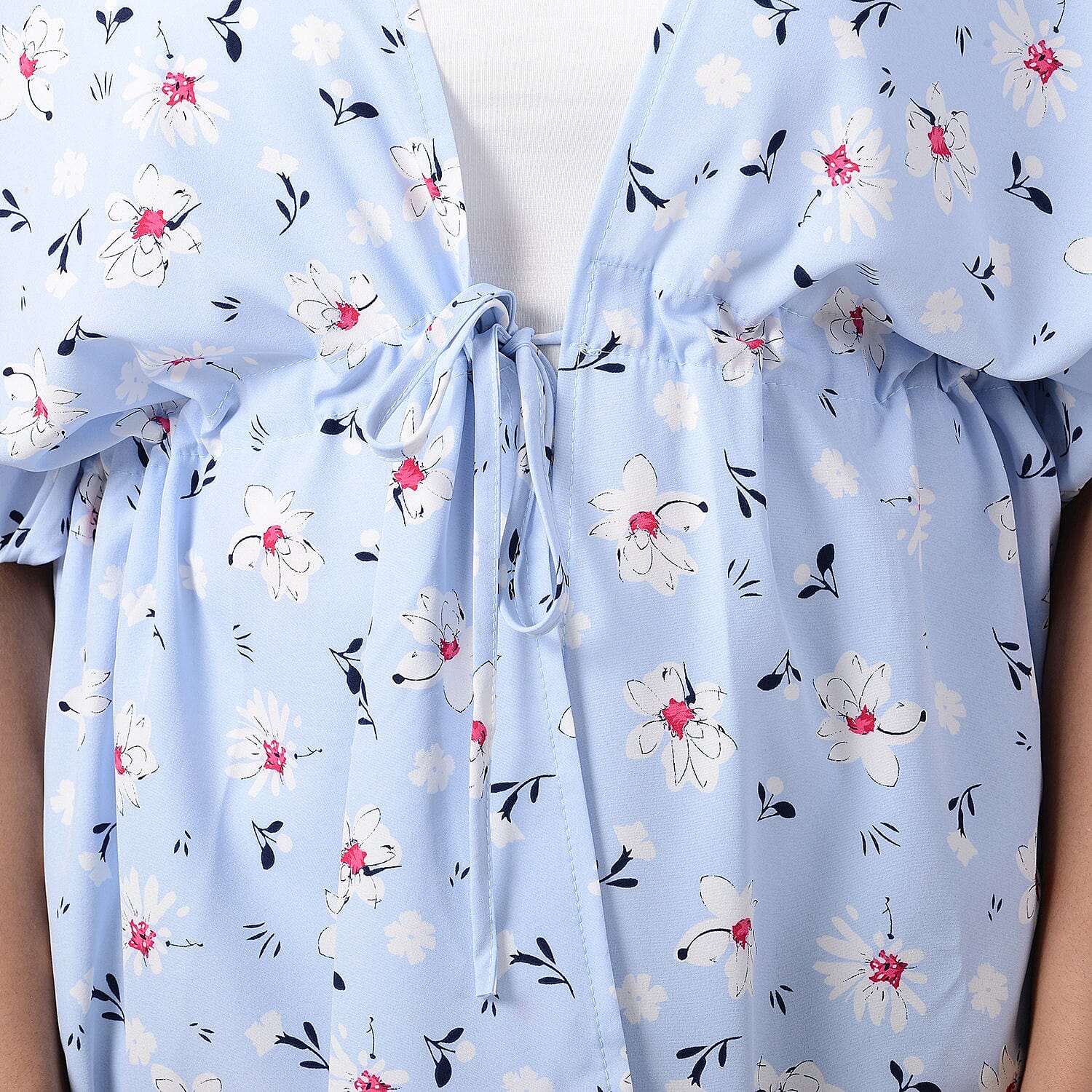 Summer Voile Shirt with Waist Belt (One Size) - Sky Blue