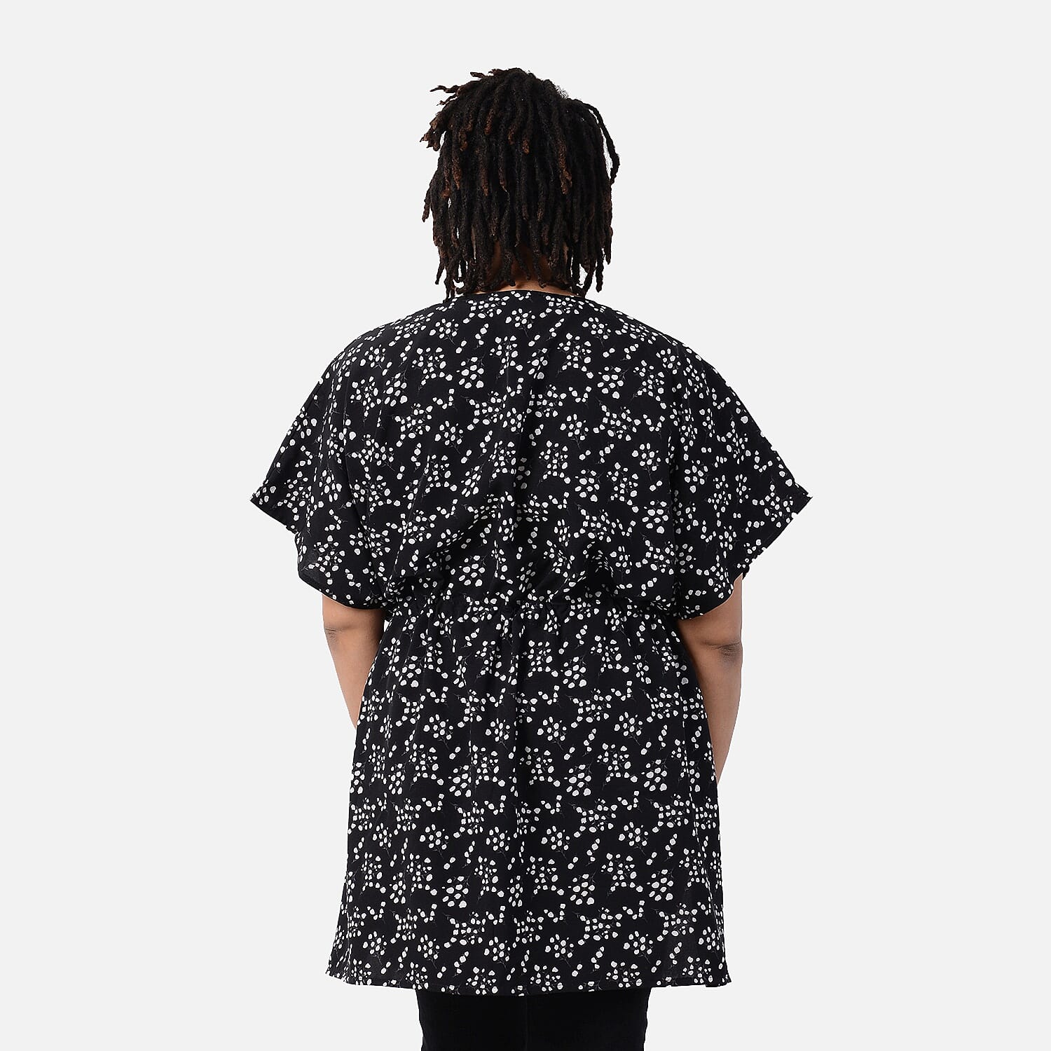 Dot Pattern Spring Time Top with Waist Belt (One Size) - Black