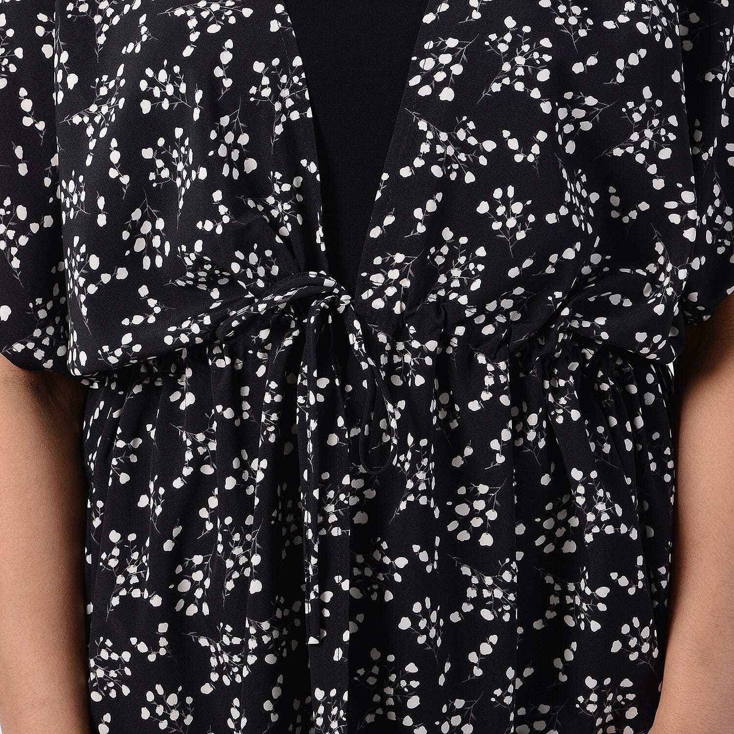 Dot Pattern Spring Time Top with Waist Belt (One Size) - Black