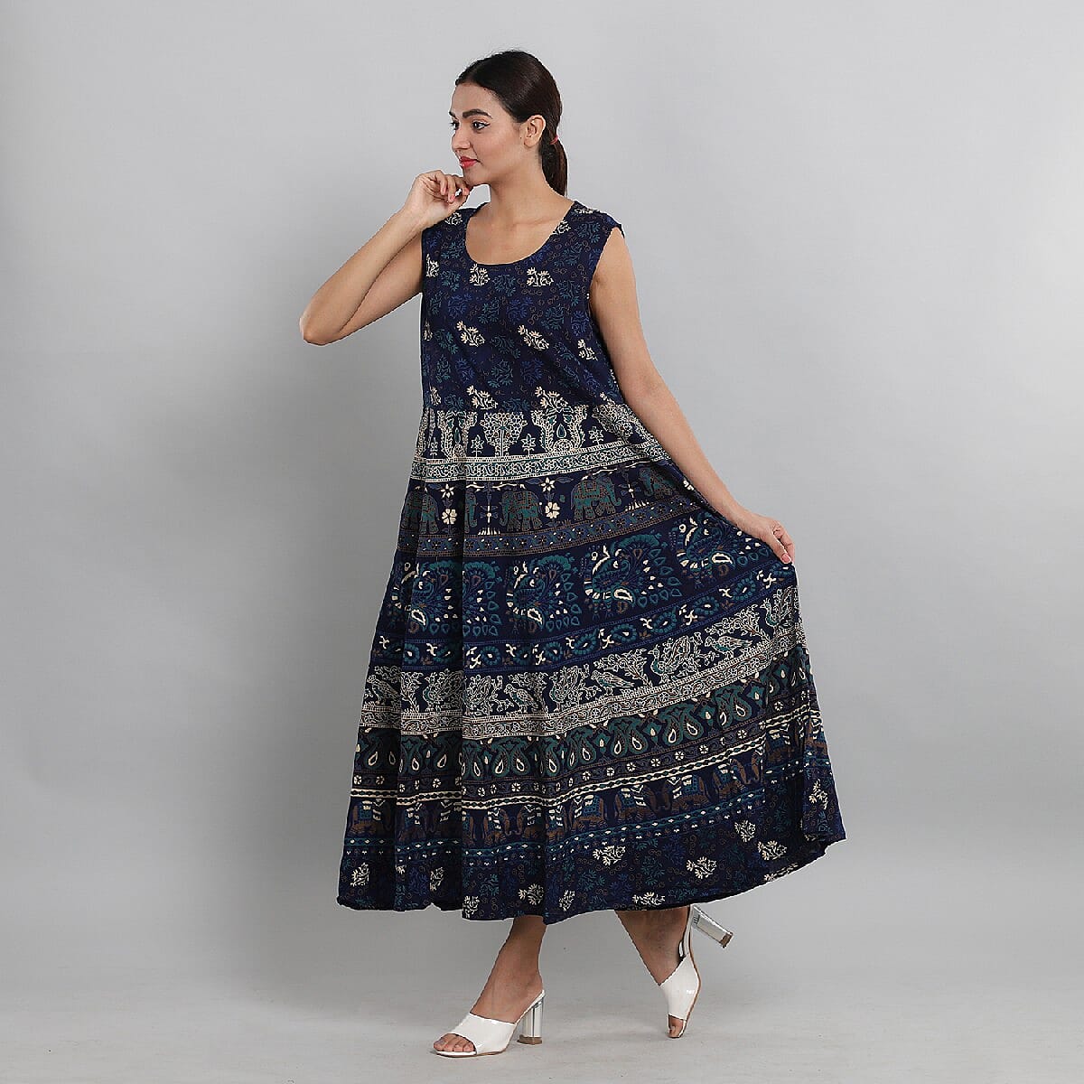 100% Cotton Mandala Print Dress - Blue