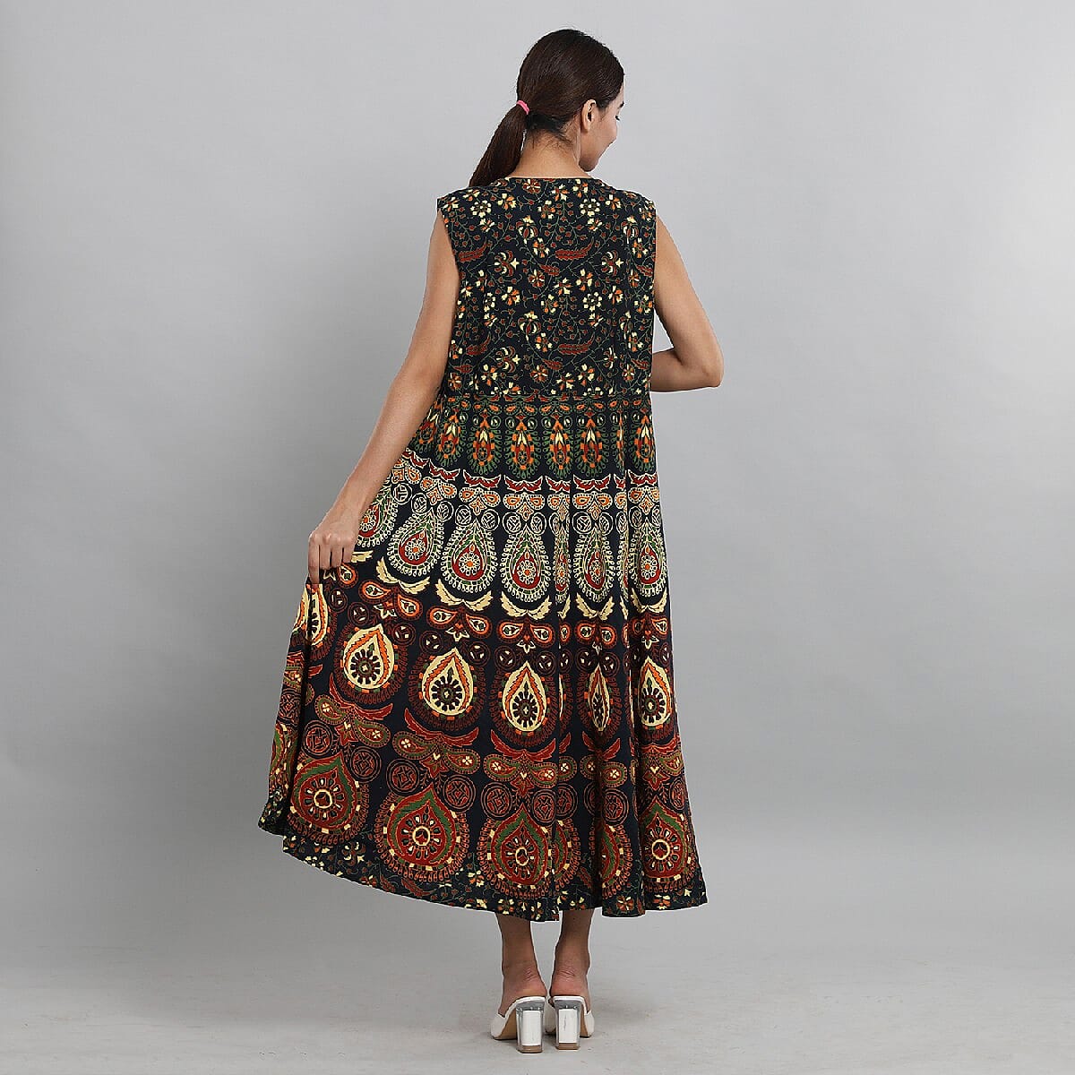 100% Cotton Mandala Print Dress - Blue