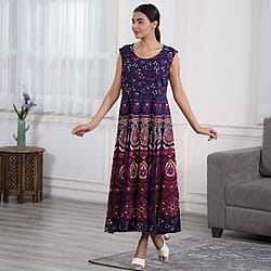 100% Cotton Mandala Print Dress - Purple