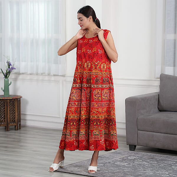 Cotton Mandala Print Dress - Red - 6081135 - TJC