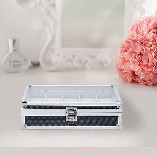 Eight Slot Padded Watch Box with Transparent Window and Lock (Size 21.5x20x8cm) - Black