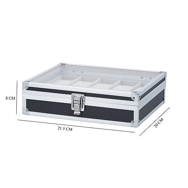 Eight Slot Padded Watch Box with Transparent Window and Lock (Size 21.5x20x8cm) - Black