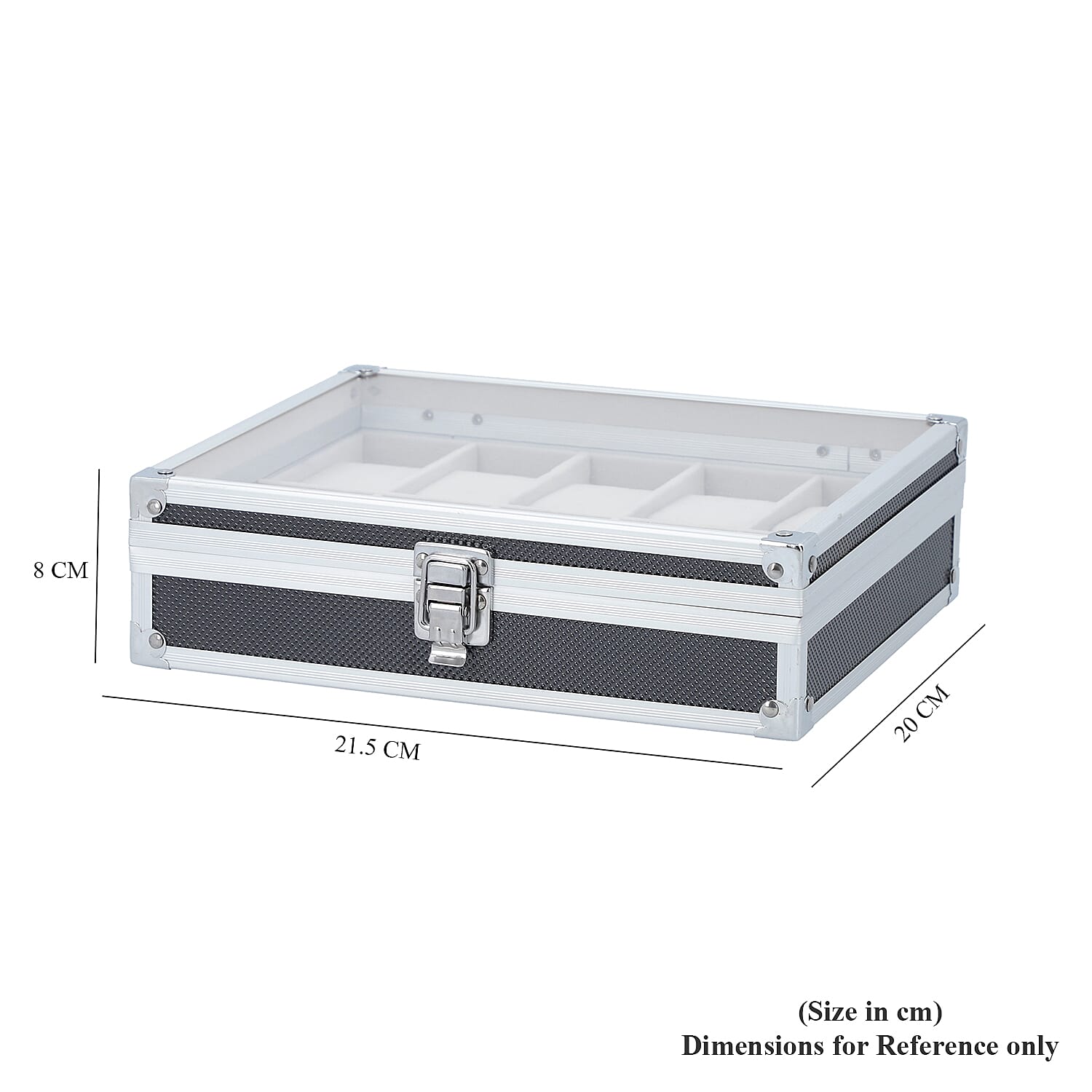 Eight Slot Padded Watch Box with Transparent Window and Lock (Size 21.5x20x8cm) - Black