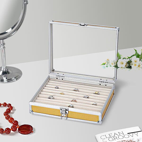 Eight Slot Padded Watch Box with Transparent Window and Lock (Size 21x20x8cm) - Gold