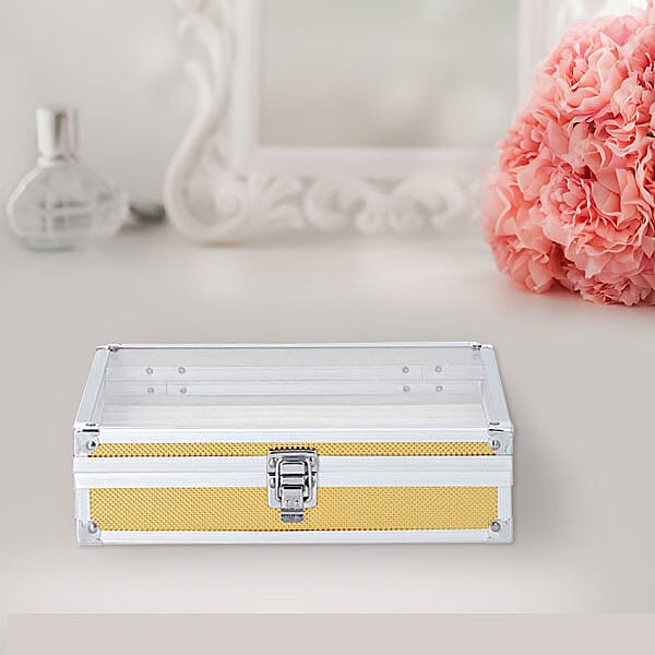 Eight Slot Padded Watch Box with Transparent Window and Lock (Size 21x20x8cm) - Gold