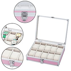 Eight Slot Padded Watch Box with Transparent Window and Lock (Size 21.5x20x8cm) - Black