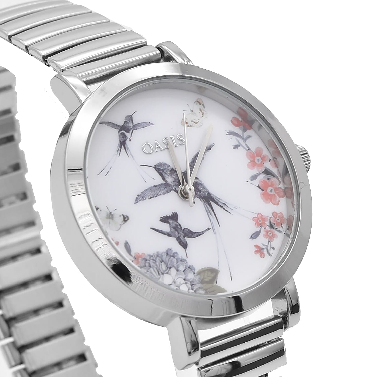 OASIS Womens Analogue Classic Quartz Watch with Silver Tone Exapandable Strap