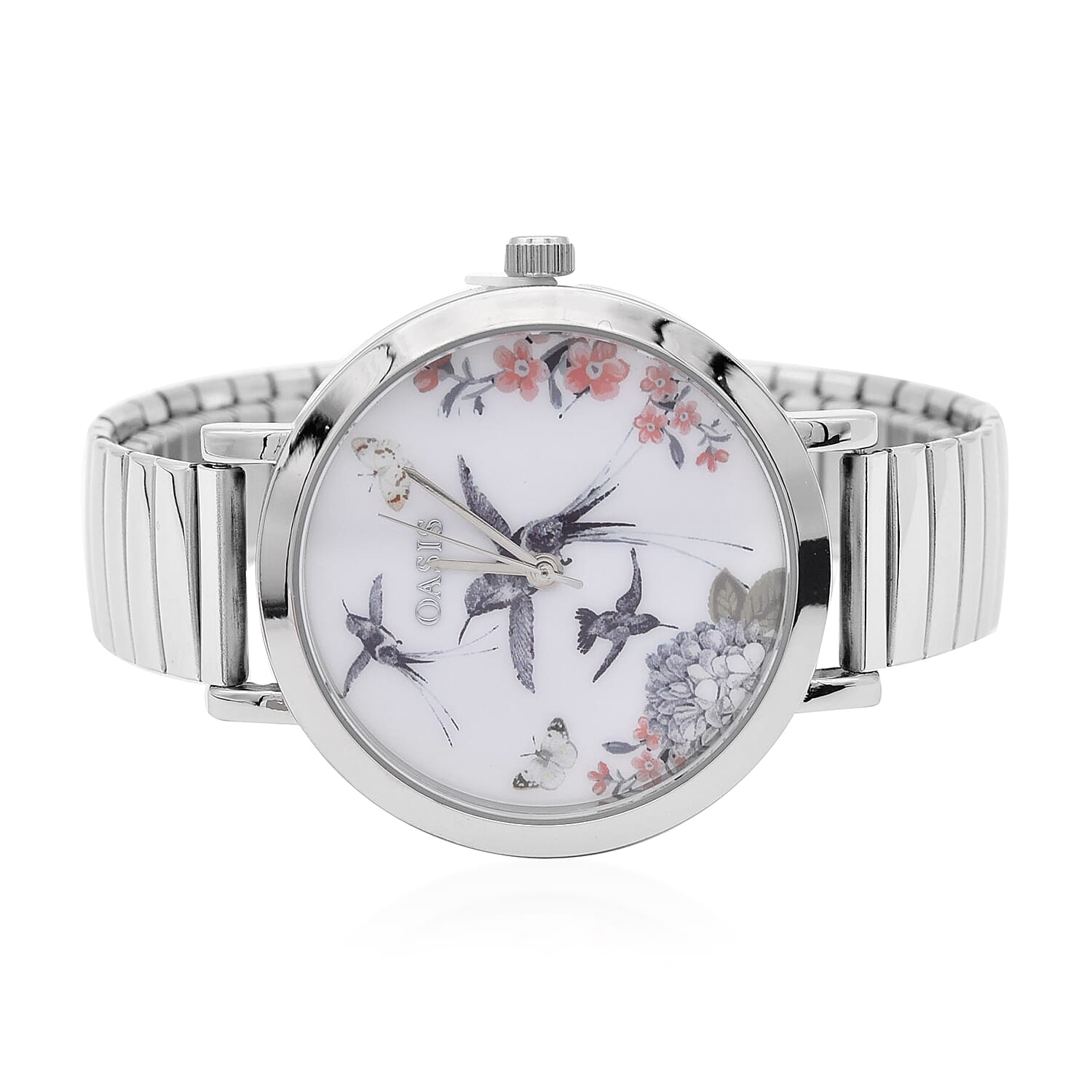 OASIS Womens Analogue Classic Quartz Watch with Silver Tone Exapandable Strap
