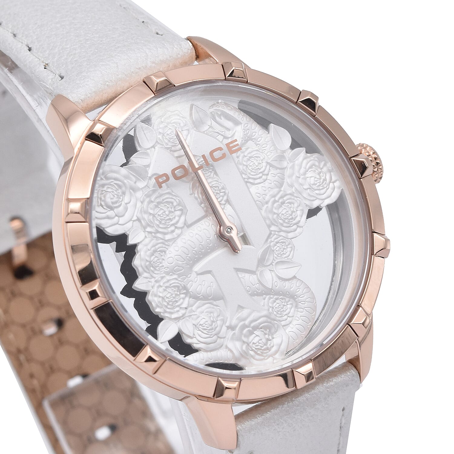 Police MARIETAS Rose Gold Tone Watch with White Leather Strap