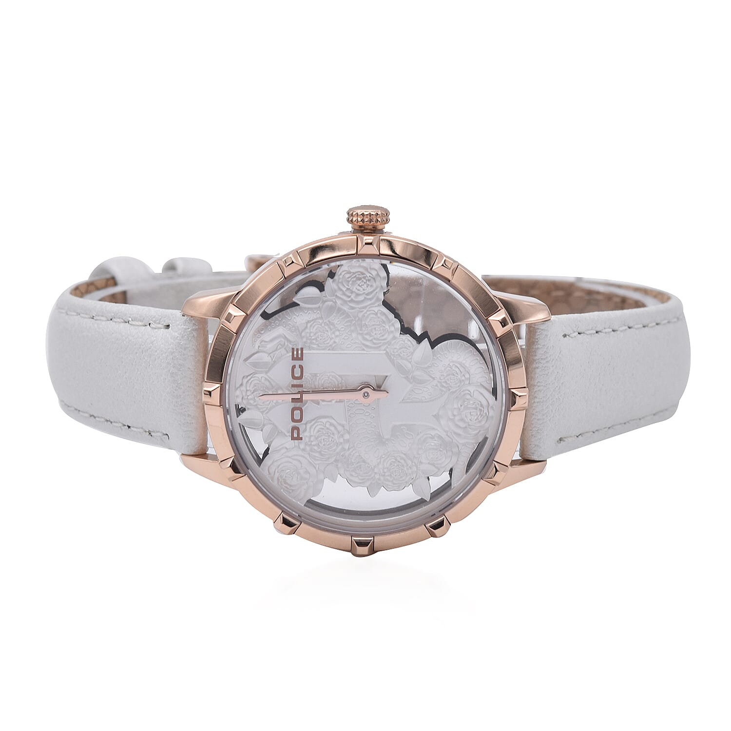 Police MARIETAS Rose Gold Tone Watch with White Leather Strap