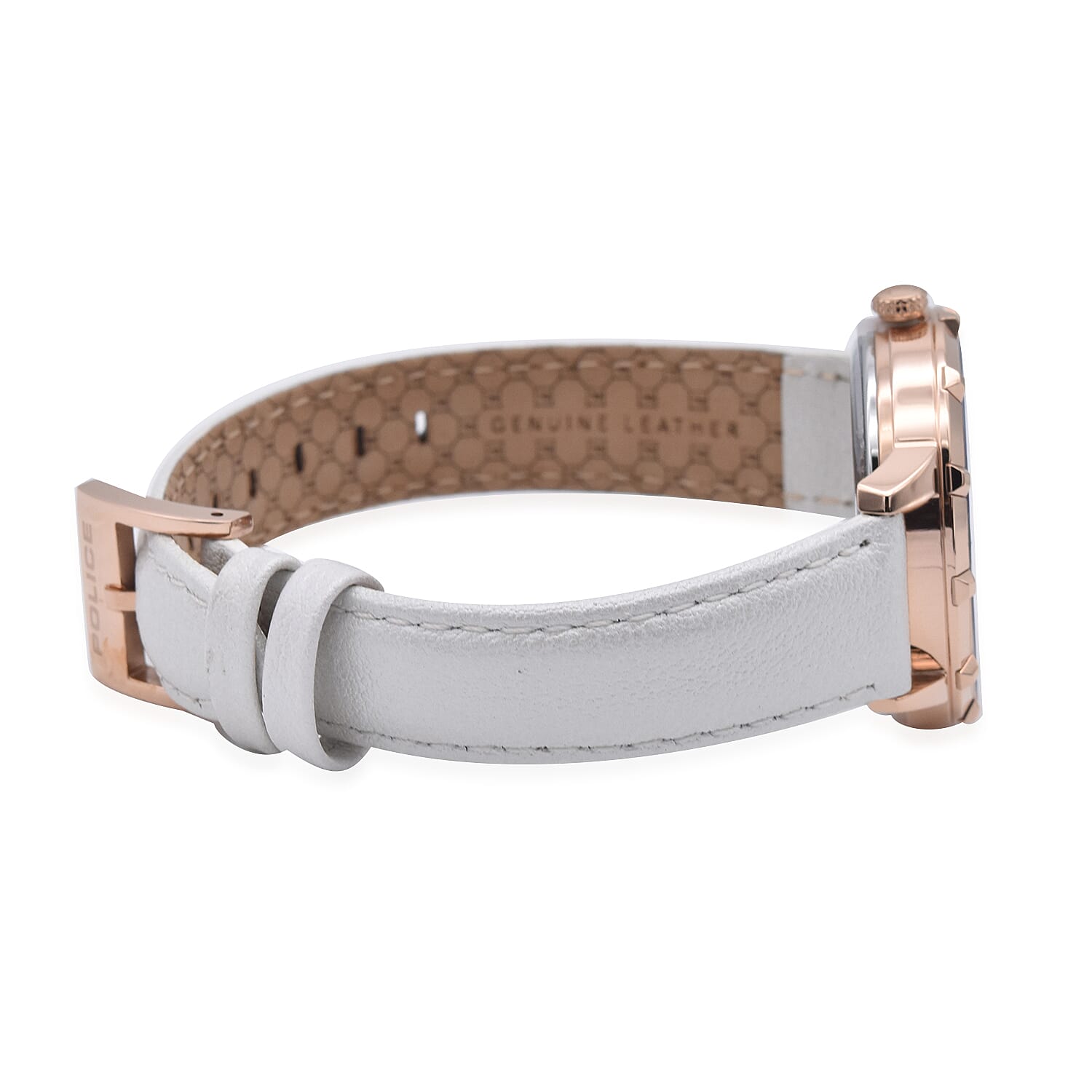 Police MARIETAS Rose Gold Tone Watch with White Leather Strap