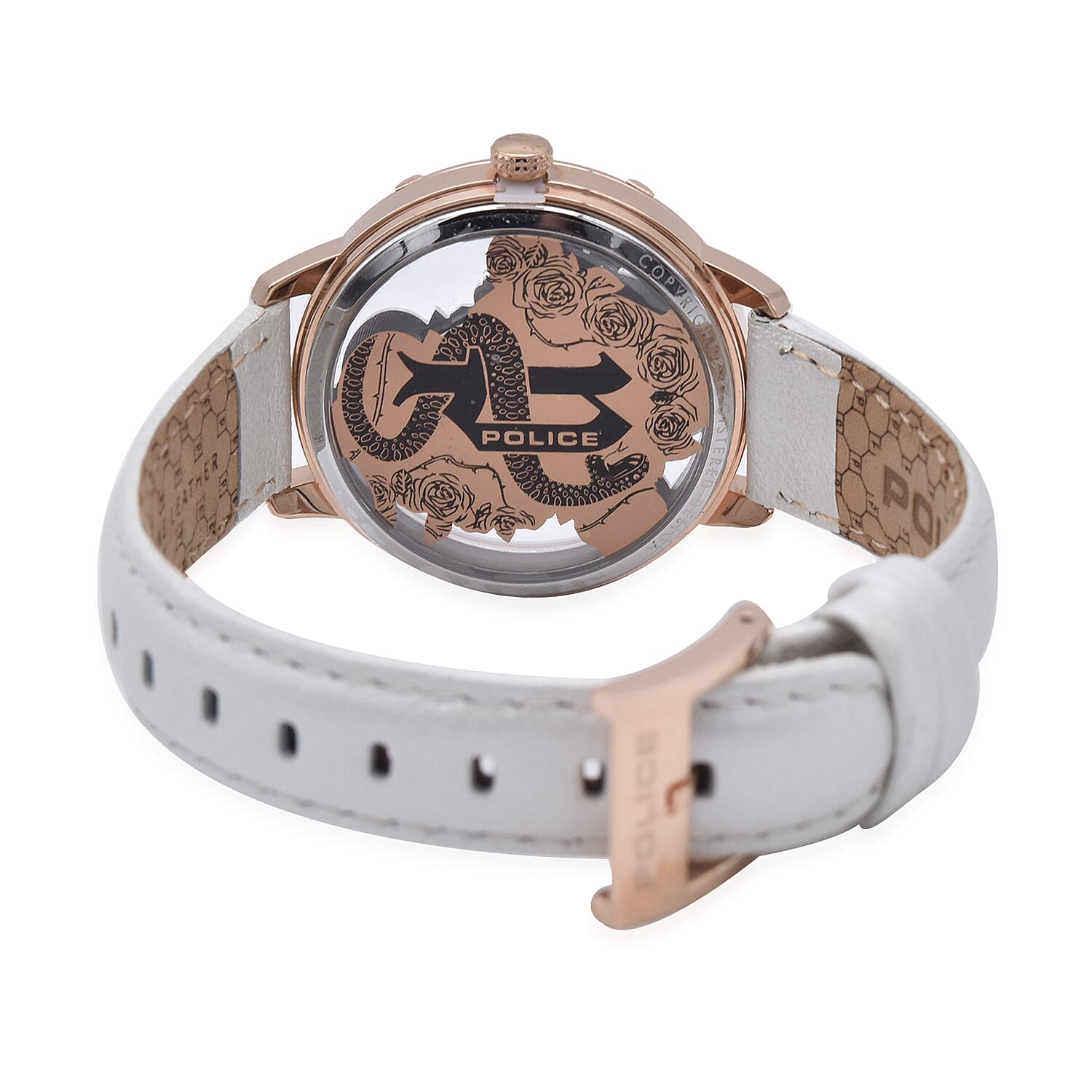 Police MARIETAS Rose Gold Tone Watch with White Leather Strap