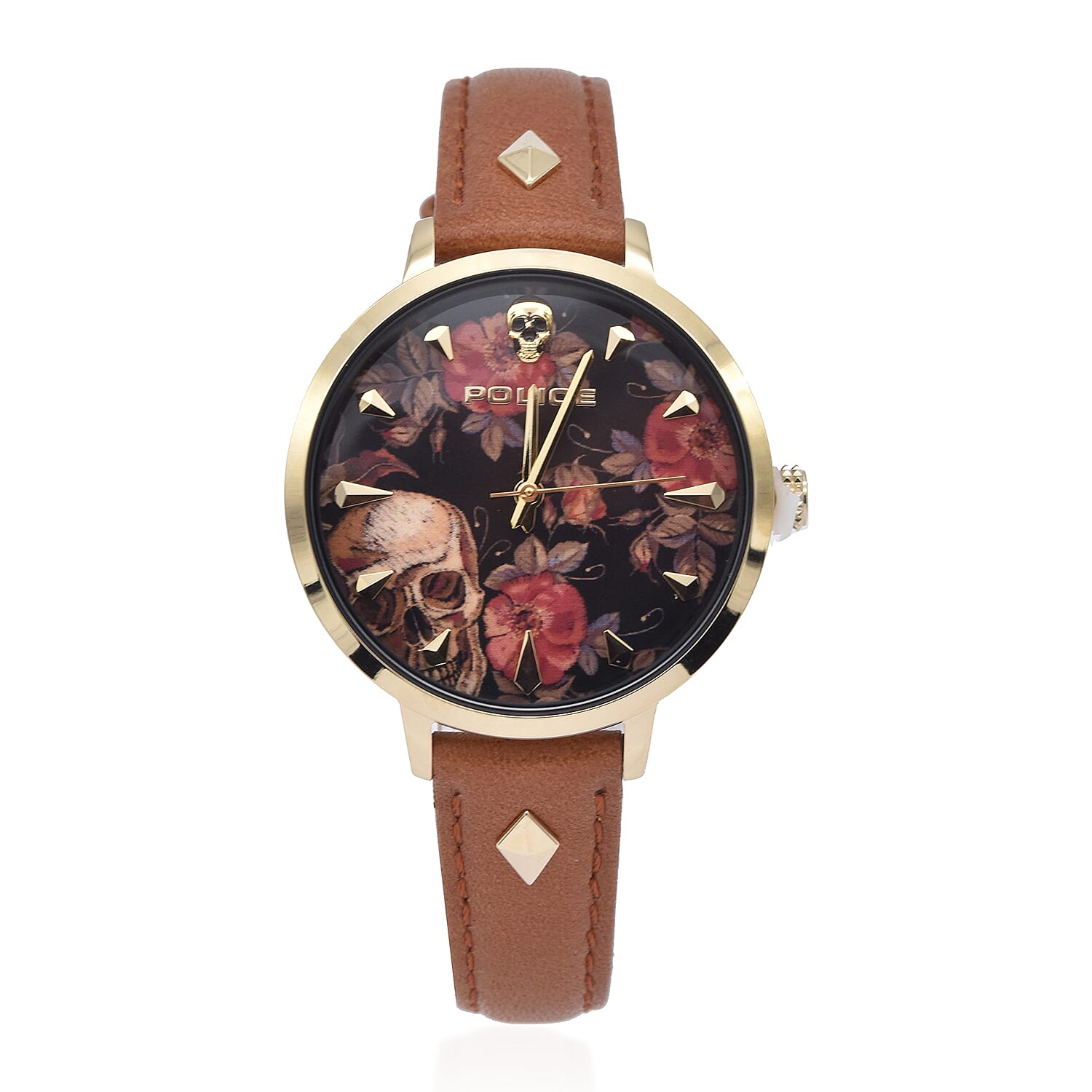 Police MIONA Watch with Tan Leather Strap and Black Patterned Dial