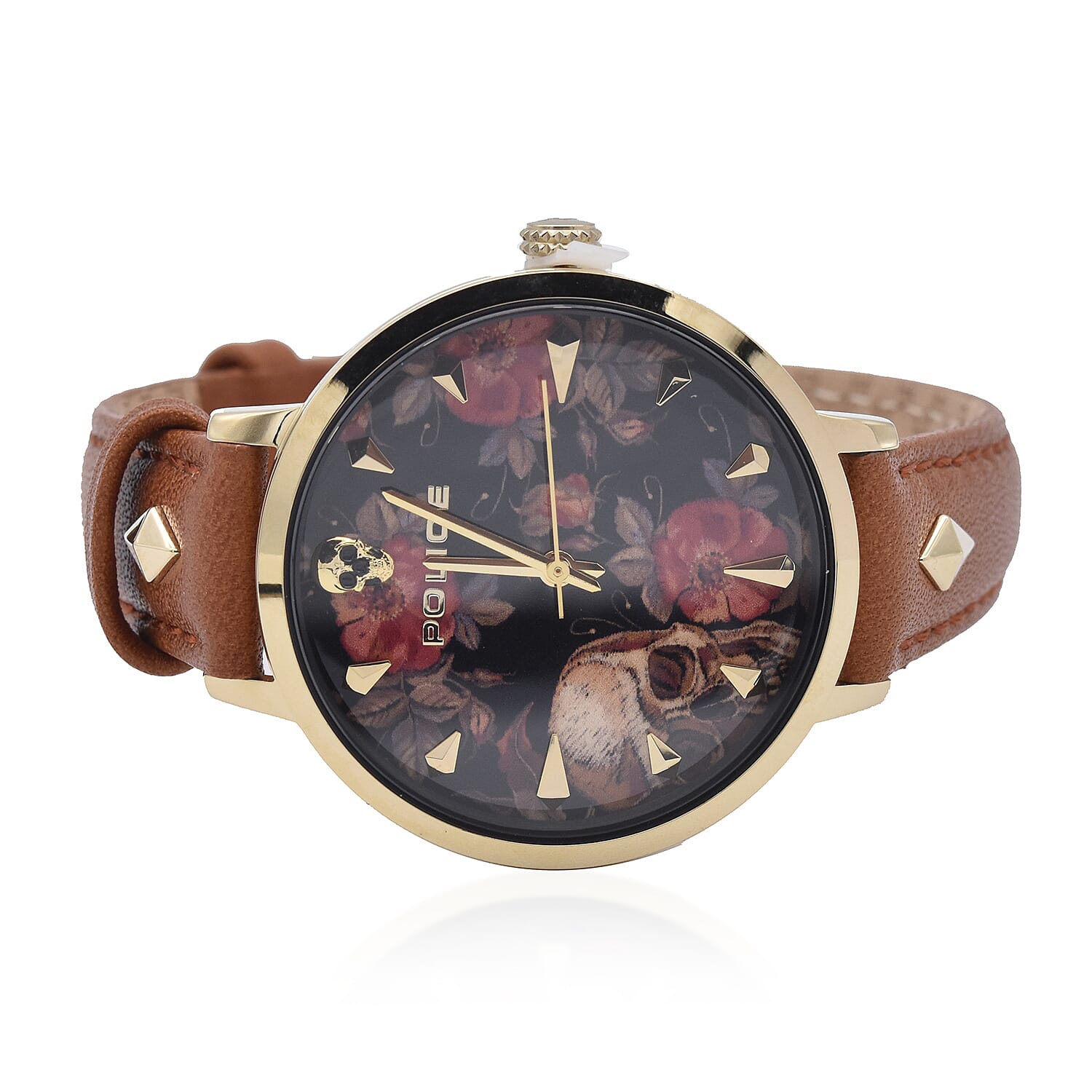 Police MIONA Watch with Tan Leather Strap and Black Patterned Dial