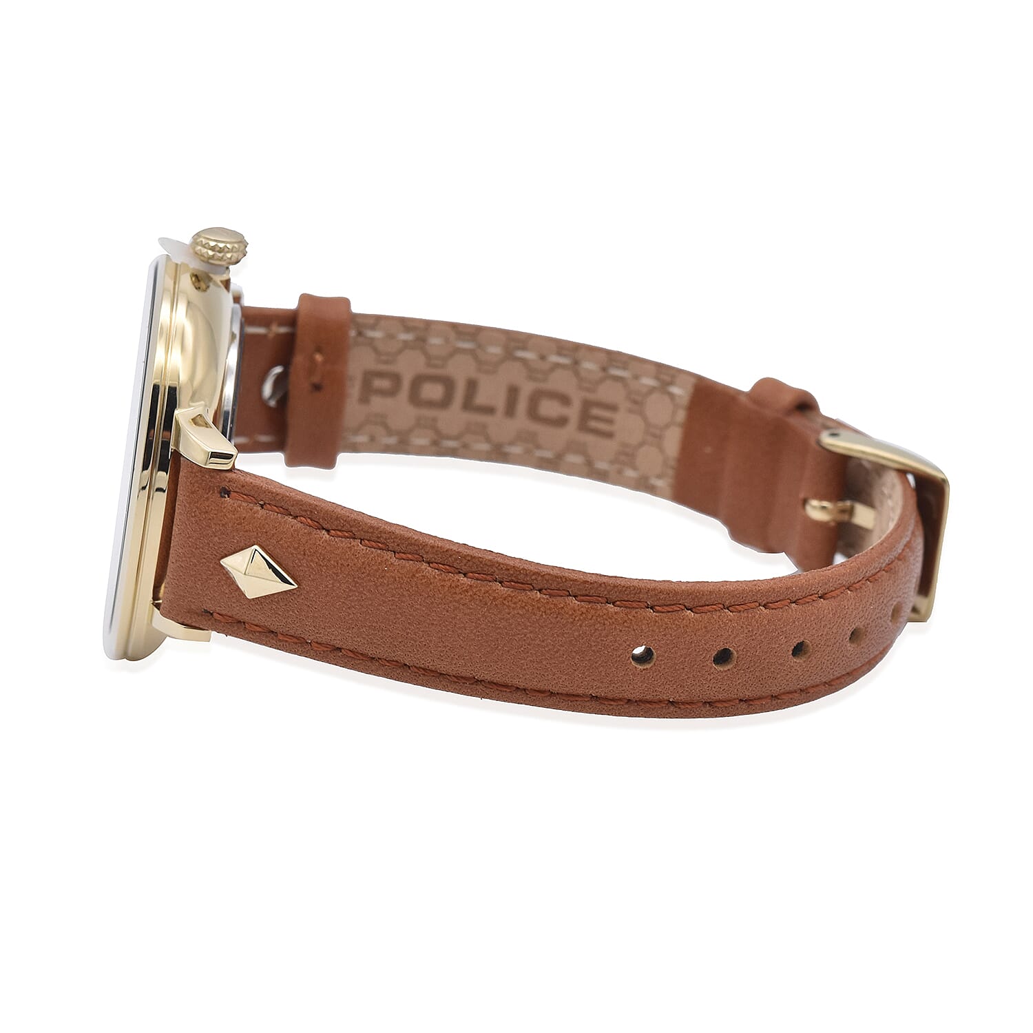 Police MIONA Watch with Tan Leather Strap and Black Patterned Dial