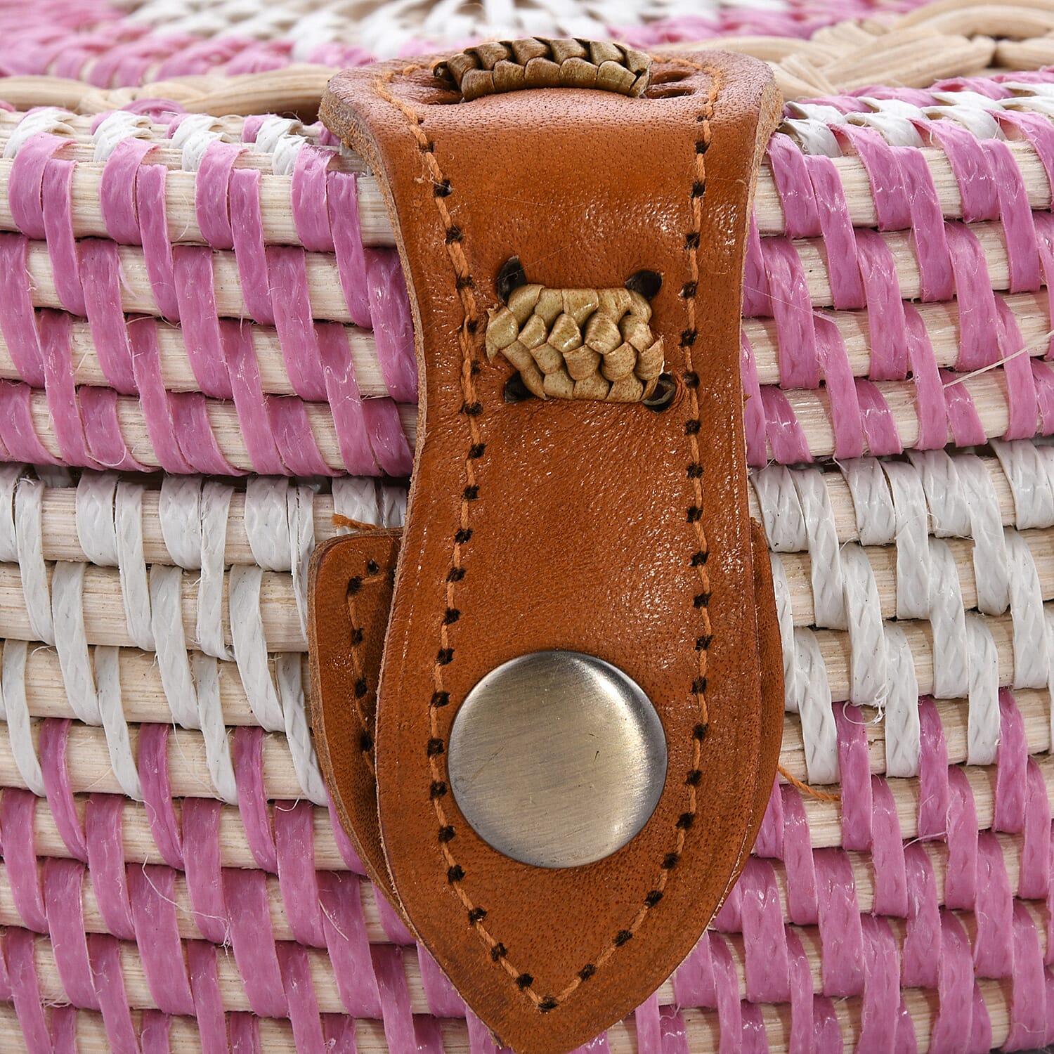 Bali Collection - Handcrafted Rattan Shoulder Bag with Strap (Size:20x20x7Cm) - Pink, White and Beige