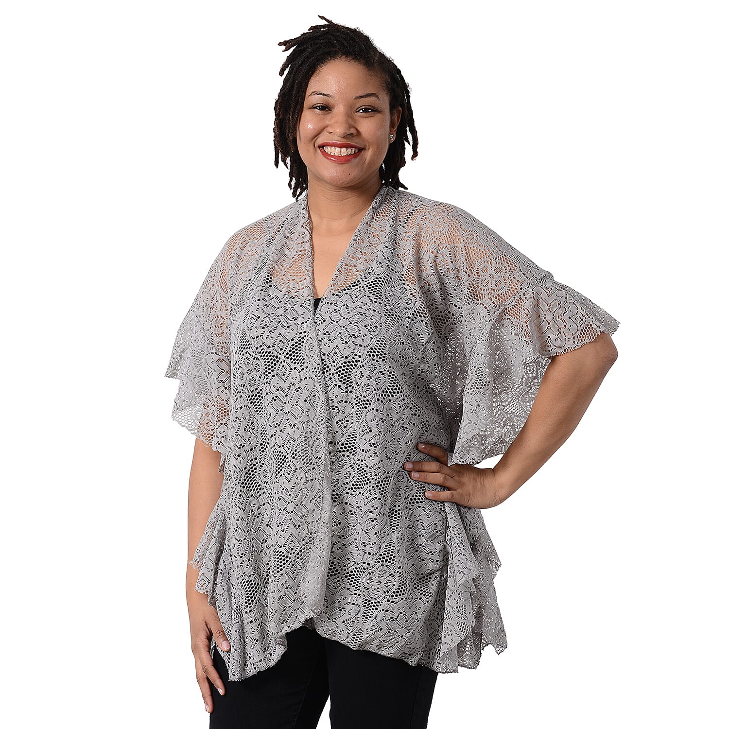 Jovie Floral Lace Kimono in Grey (Size 70x75cm)