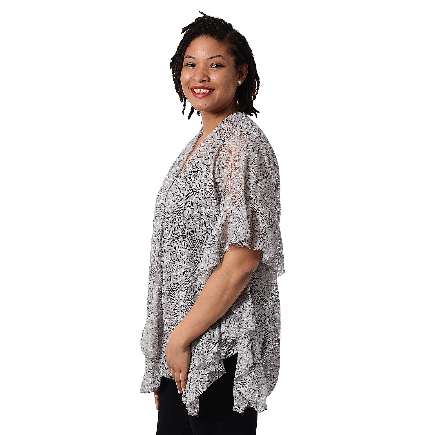 Jovie Floral Lace Kimono in Grey (Size 70x75cm)