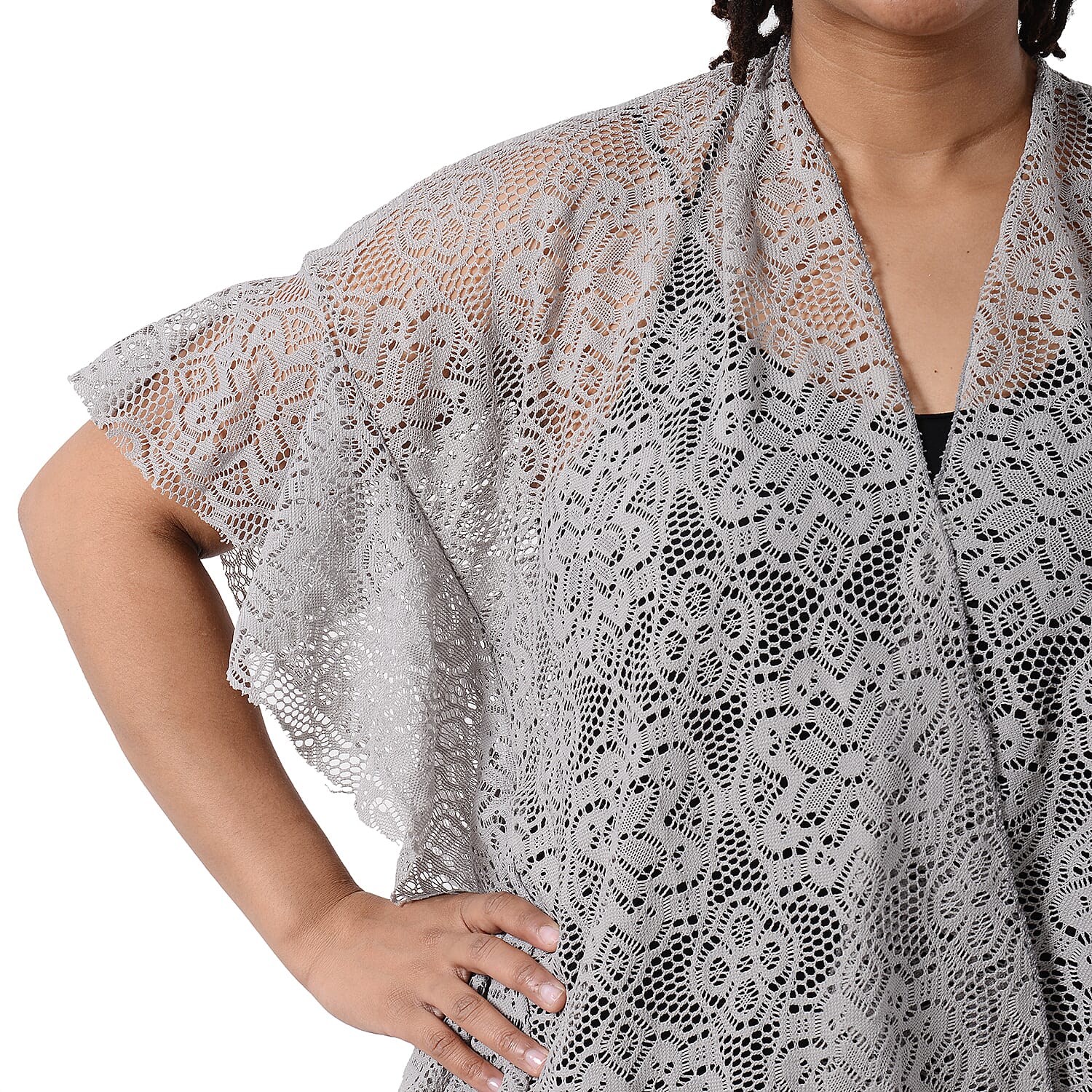 Jovie Floral Lace Kimono in Grey (Size 70x75cm)