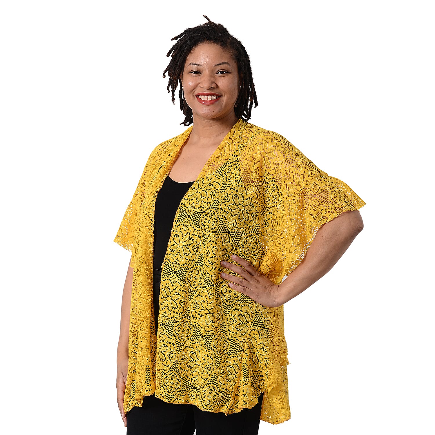 Jovie Floral Lace Kimono in Mustard (Size 70x75cm)