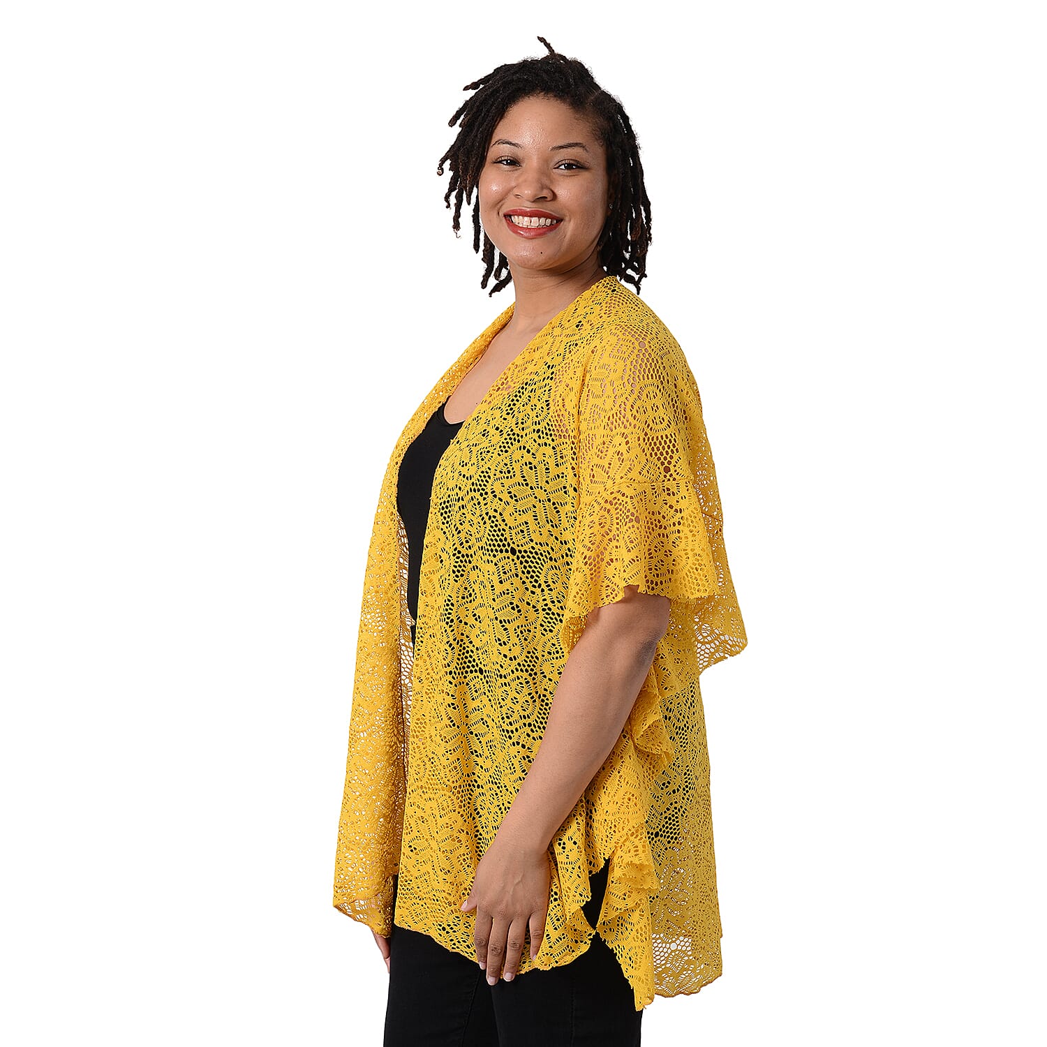 Jovie Floral Lace Kimono in Mustard (Size 70x75cm)