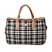 Plaid Pattern Travel Bag with Shoulder Strap and Zipper Closure - Black and White