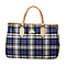Plaid Pattern Travel Bag with Shoulder Strap and Zipper Closure - Black and White
