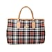 Plaid Pattern Travel Bag with Shoulder Strap and Zipper Closure - Black and White