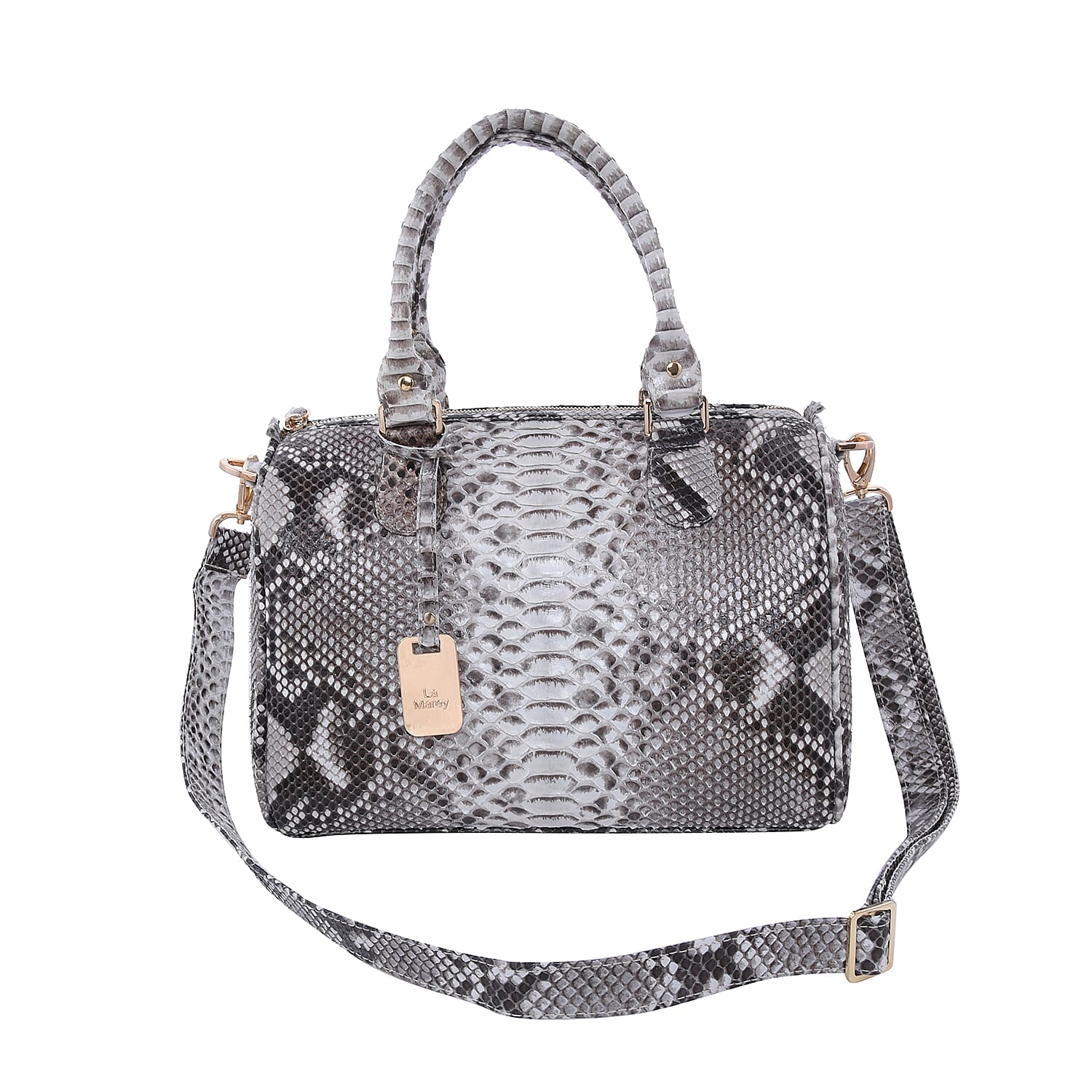 LA MAREY 100% Genuine Python Leather Tote Bag with Adjustable Shoulder Strap (Size 29x24.5x15cm) - Beige & Multi