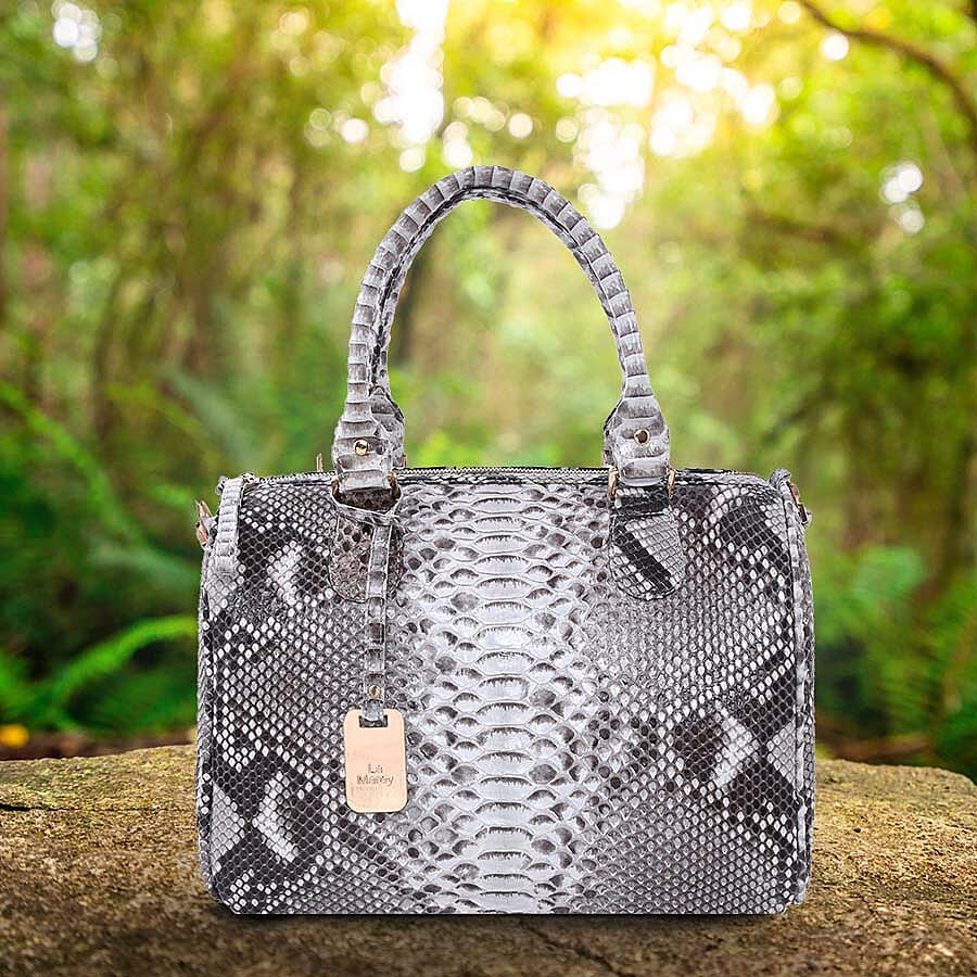 LA MAREY 100% Genuine Python Leather Tote Bag with Adjustable Shoulder Strap (Size 29x24.5x15cm) - Beige & Multi
