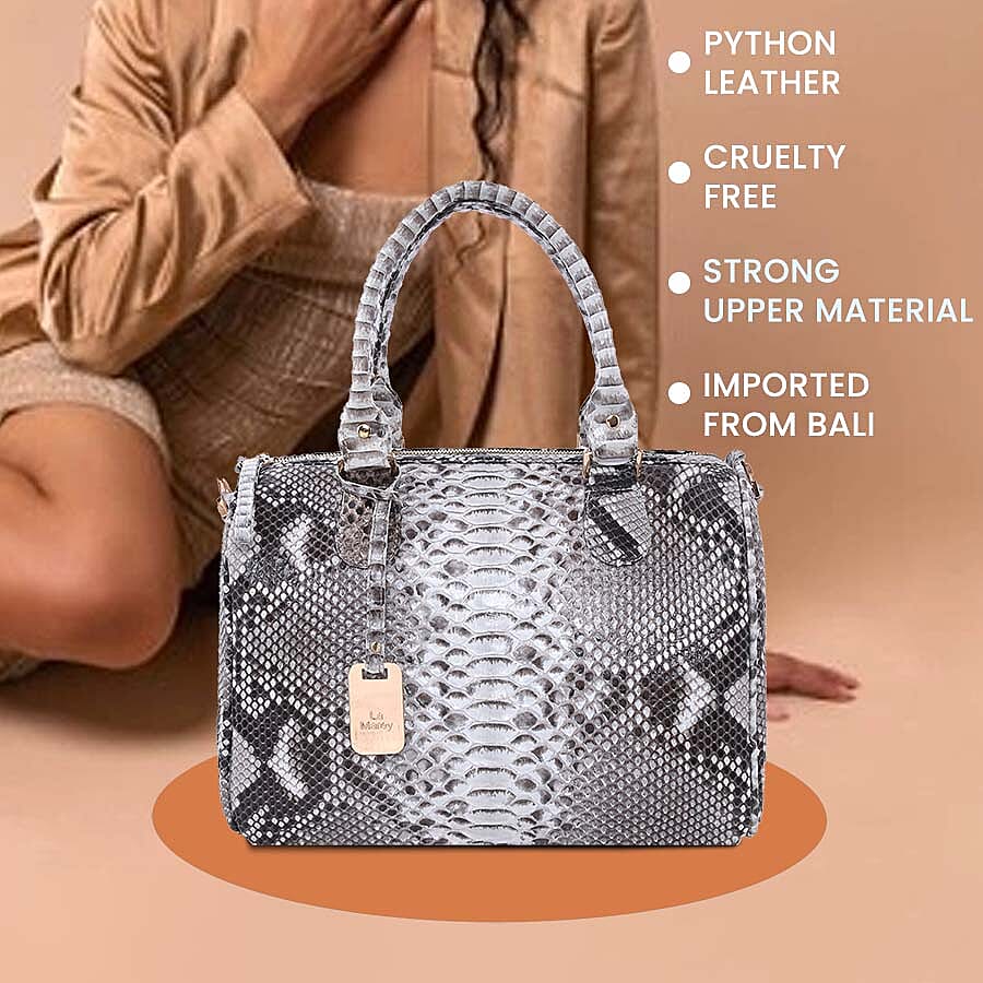 LA MAREY 100% Genuine Python Leather Tote Bag with Adjustable Shoulder Strap (Size 29x24.5x15cm) - Beige & Multi