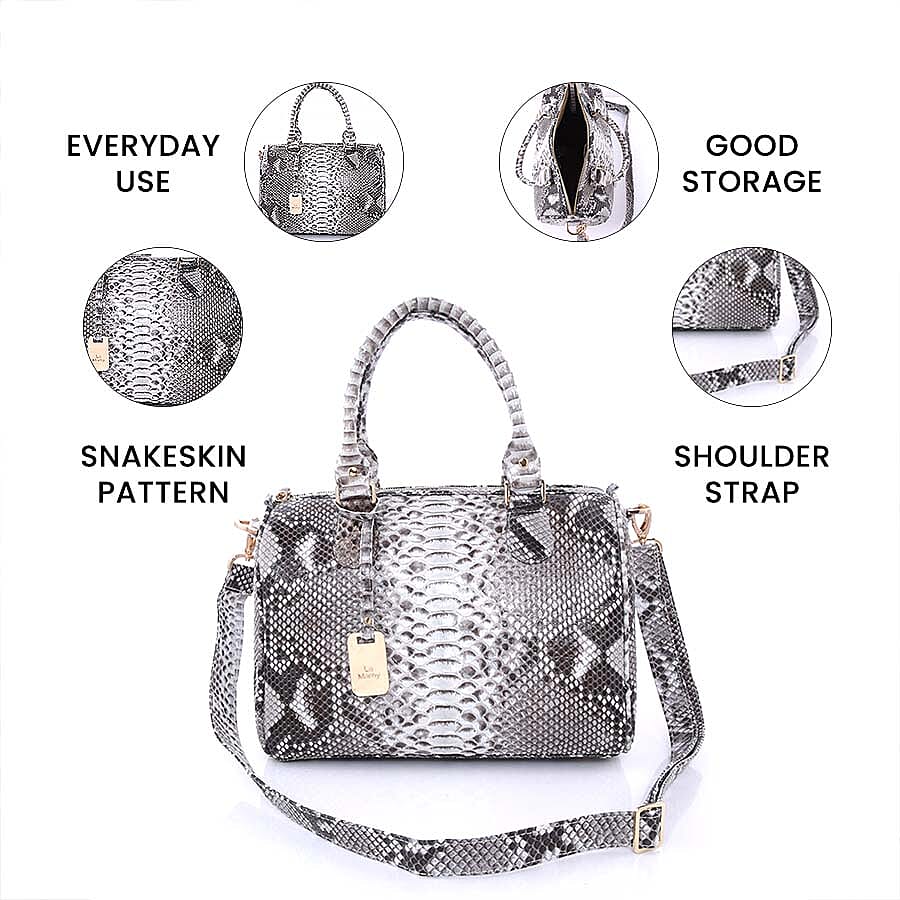 LA MAREY 100% Genuine Python Leather Tote Bag with Adjustable Shoulder Strap (Size 29x24.5x15cm) - Beige & Multi