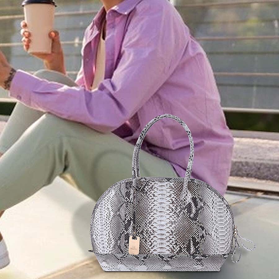 LA MAREY 100% Genuine Python Leather Snake Print Tote Bag with Zipper Closure (Size 31.5x25.5x14cm) - Beige & Multi