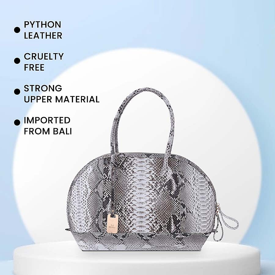 LA MAREY 100% Genuine Python Leather Snake Print Tote Bag with Zipper Closure (Size 31.5x25.5x14cm) - Beige & Multi