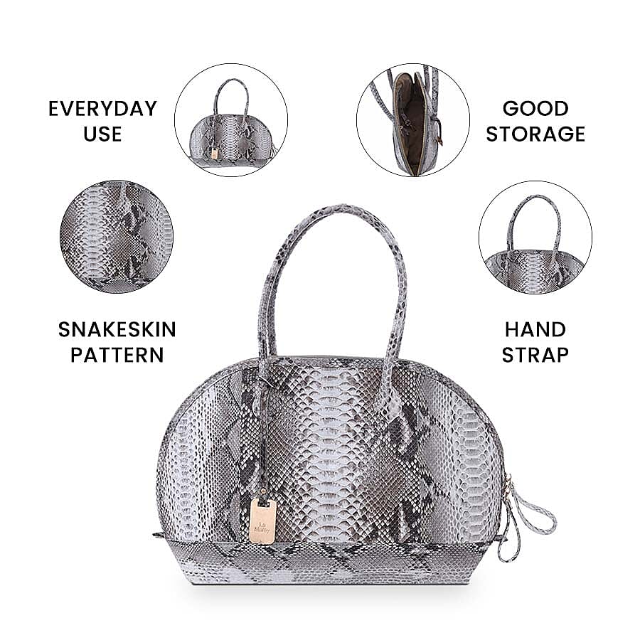 LA MAREY 100% Genuine Python Leather Snake Print Tote Bag with Zipper Closure (Size 31.5x25.5x14cm) - Beige & Multi