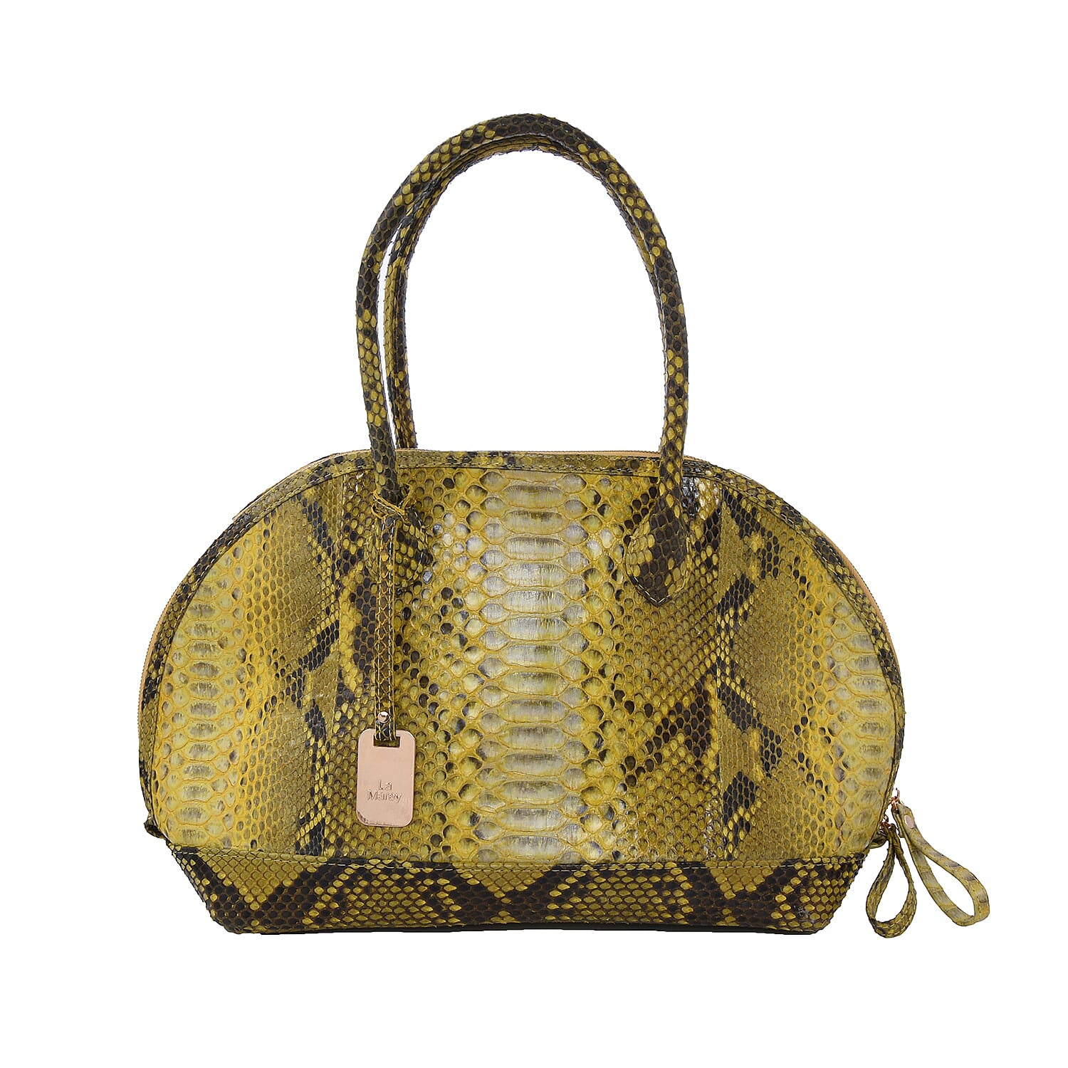 LA MAREY 100% Genuine Python Leather Snake Print Tote Bag with Zipper Closure (Size 31x25x14 cm) - Yellow