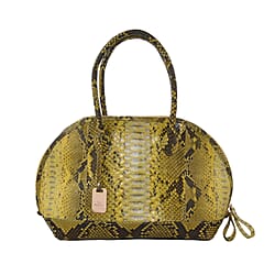 LA MAREY 100% Genuine Python Leather Snake Print Tote Bag with Zipper Closure (Size 31.5x25.5x14cm) - Yellow