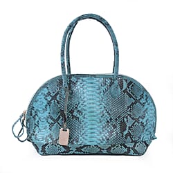 LA MAREY 100% Genuine Python Leather Snake Print Tote Bag with Zipper Closure (Size 31.5x25.5x14cm) - Blue