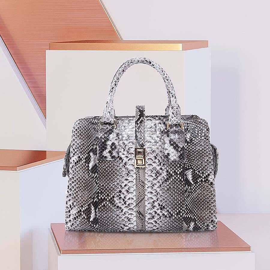 LA MAREY 100% Genuine Python Leather Tote Bag (Size 29x25.5x12cm) - Beige & Multi