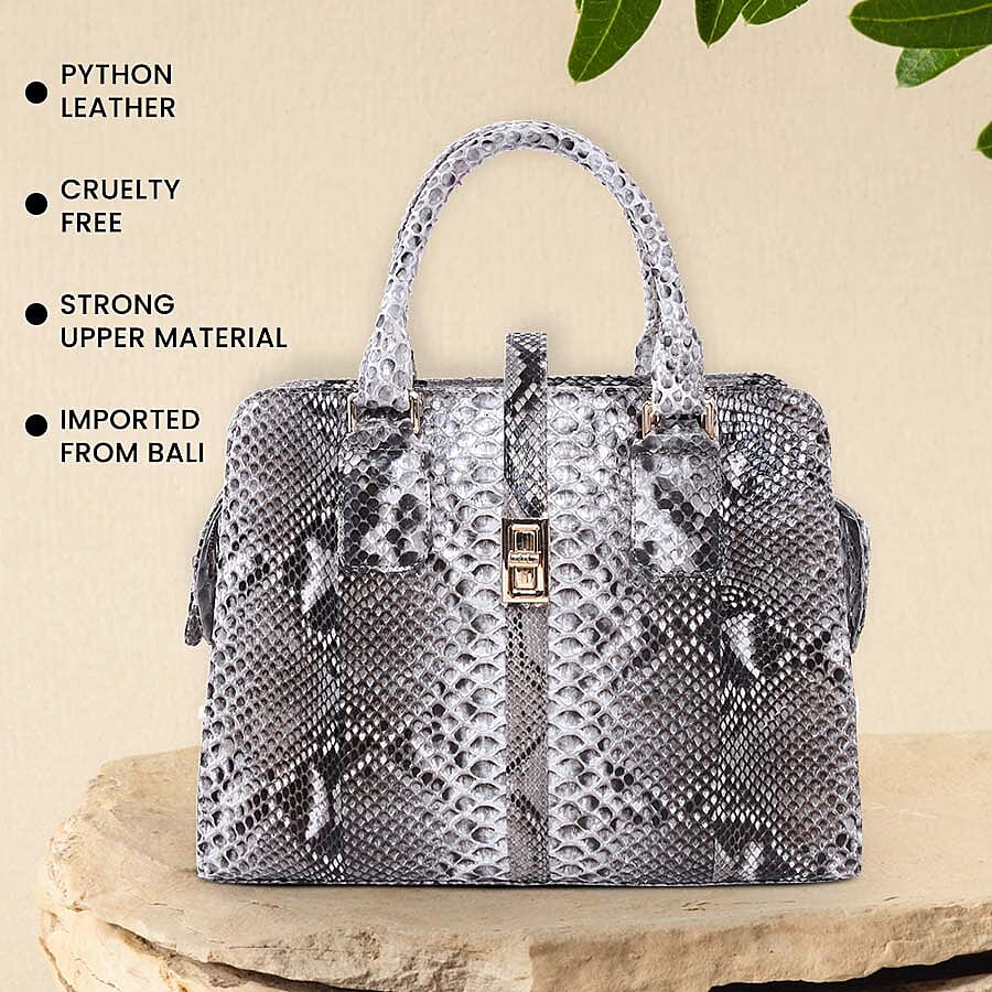 LA MAREY 100% Genuine Python Leather Tote Bag (Size 29x25.5x12cm) - Beige & Multi