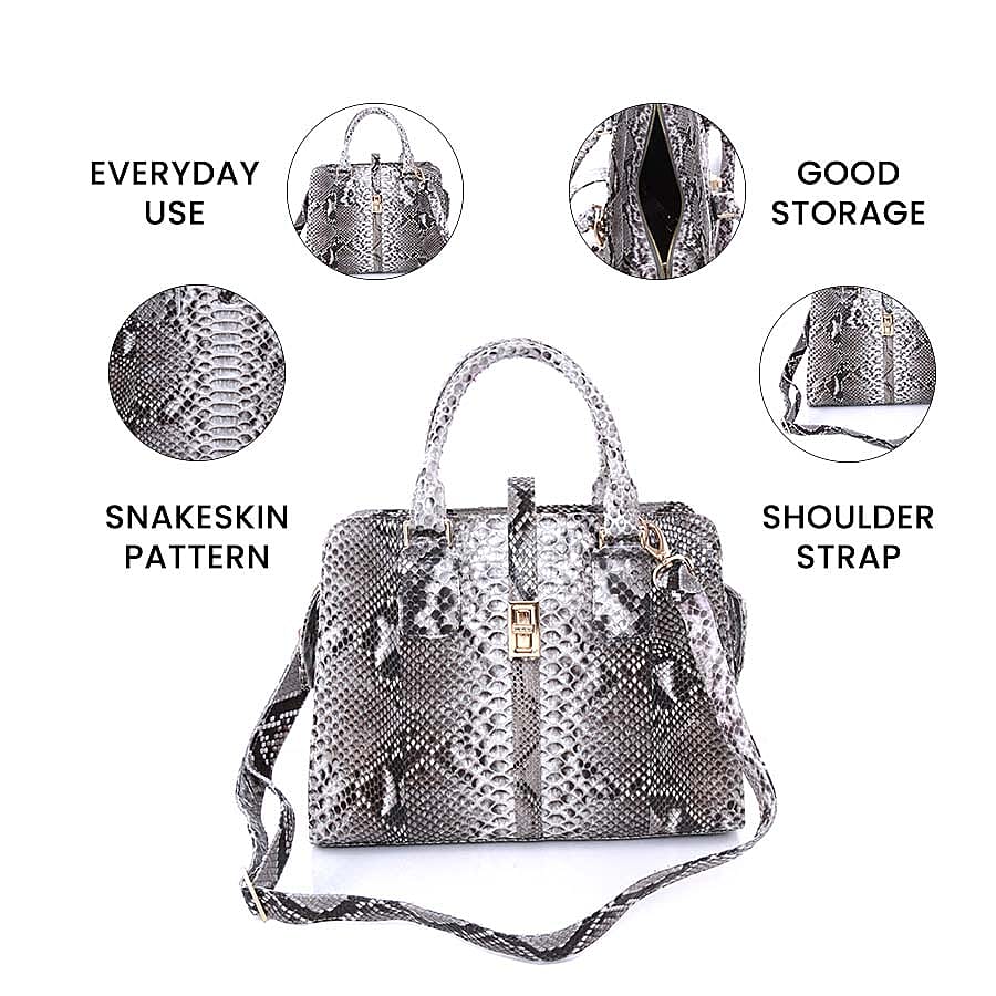 LA MAREY 100% Genuine Python Leather Tote Bag (Size 29x25.5x12cm) - Beige & Multi