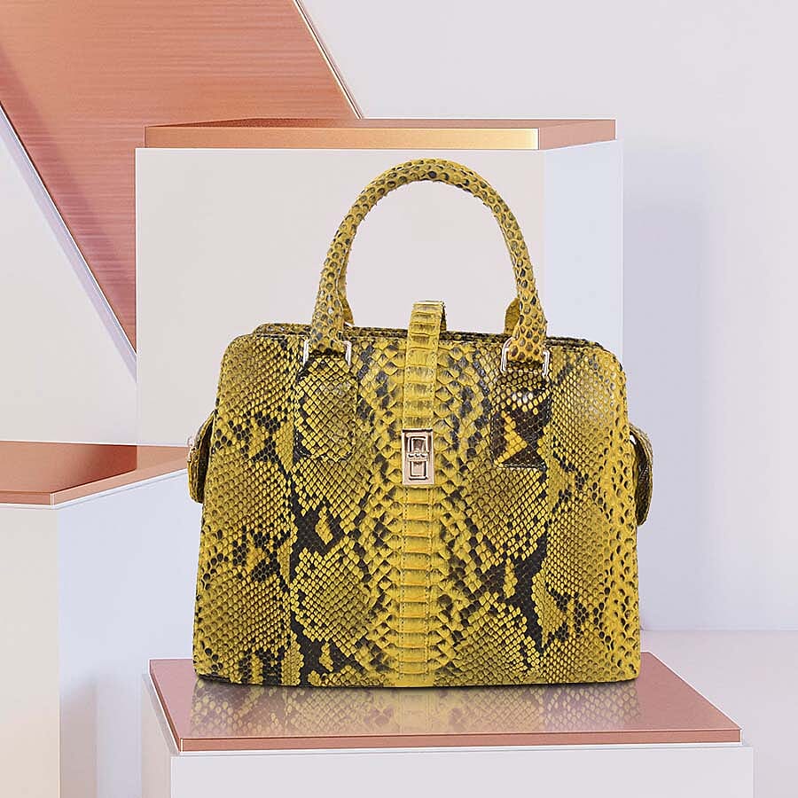 LA MAREY 100% Genuine Python Leather Tote Bag (Size 29x25.5x12cm) - Yellow