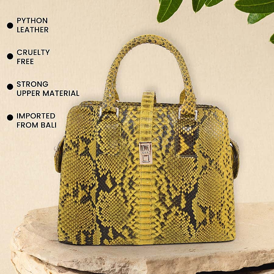 LA MAREY 100% Genuine Python Leather Tote Bag (Size 29x25.5x12cm) - Yellow